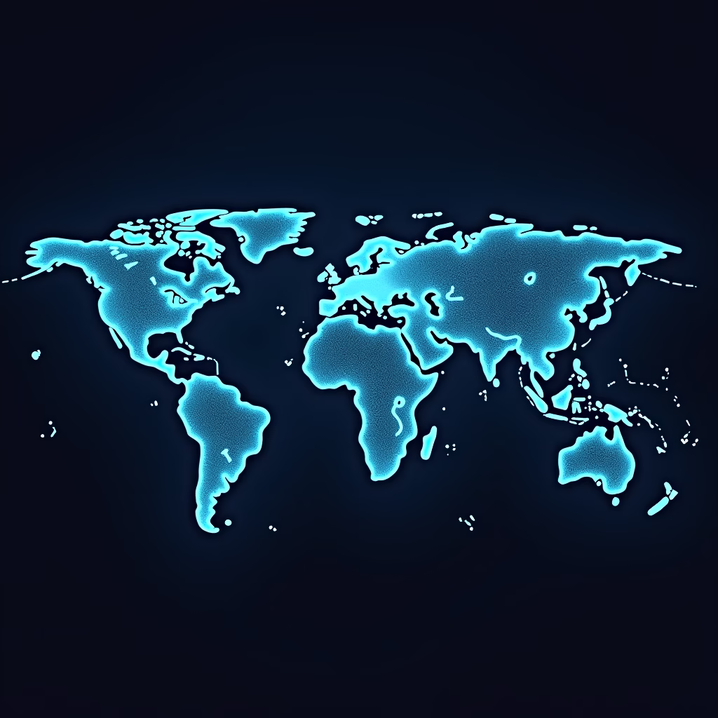 A global network with interconnected nodes representing the accessibility of ChatGPT 4.5 to users and developers worldwide. The nodes are glowing and pulsing with data.