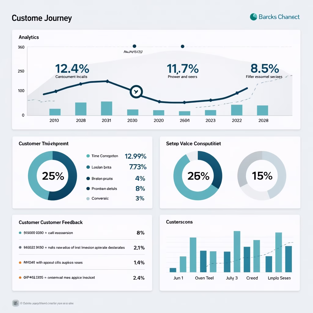 A data dashboard displaying customer journey analytics, highlighting key touchpoints, conversion rates, and customer feedback across different channels. The visual should convey the importance of data-driven insights in optimizing the omnichannel strategy.