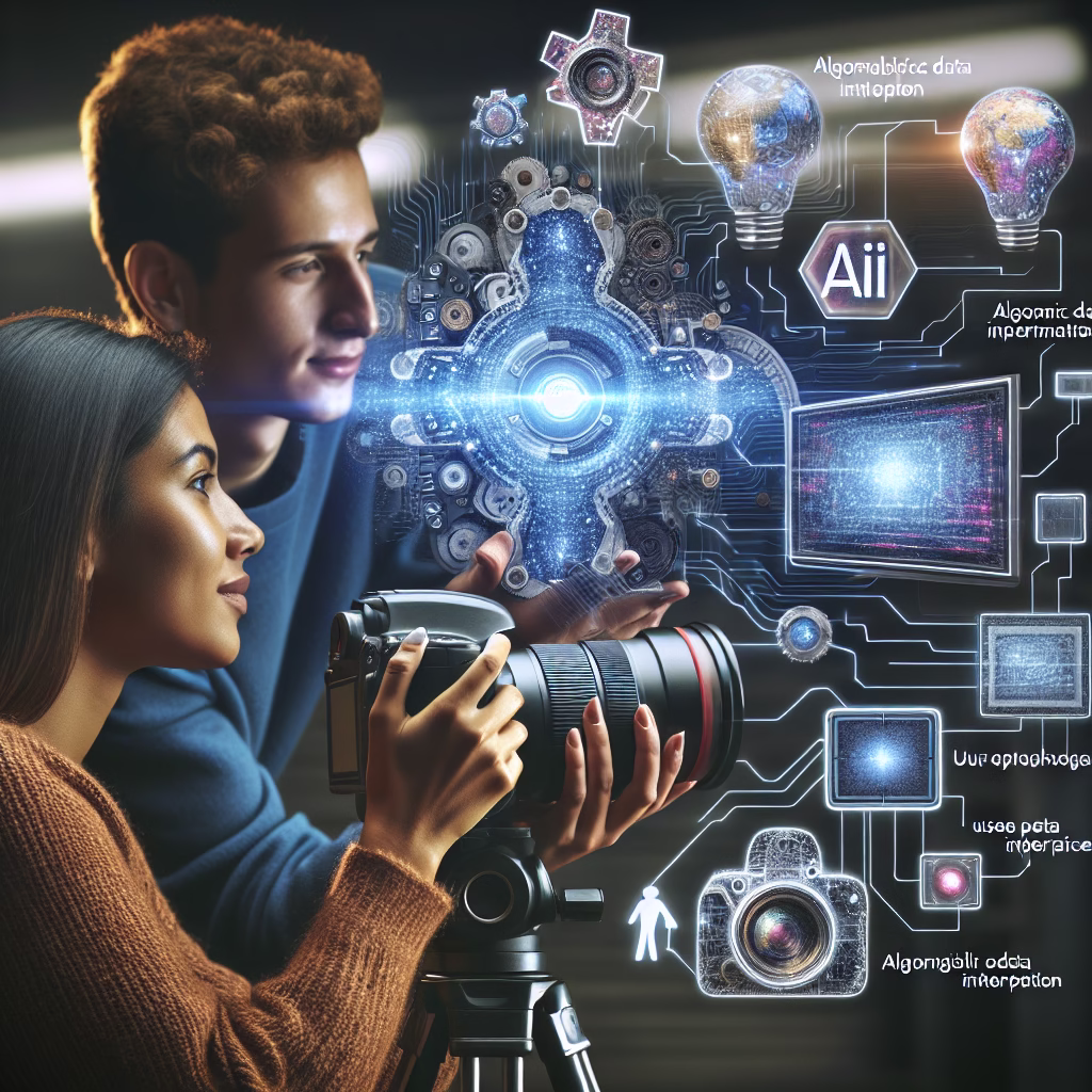 A diverse group of people collaborating on a video project using various AI video generation tools, emphasizing the accessibility and versatility of these technologies.