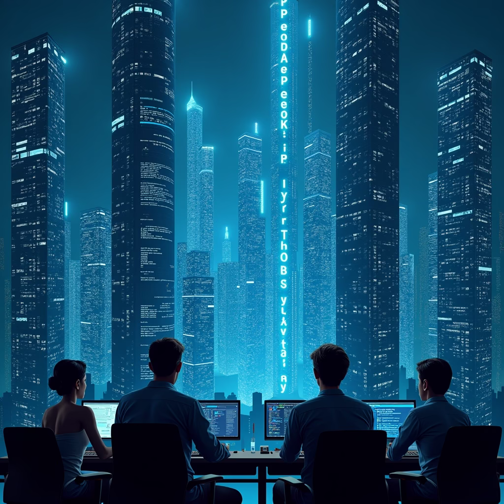 An AI agent is depicted as a digital assistant wearing glasses, sifting through piles of data streams, symbolizing data collection and aggregation in market research.